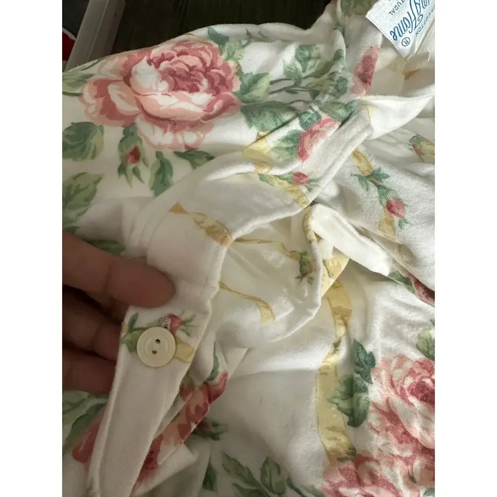Lands End Coming Home Brushed Flannel Floral English Country Duvet Set Queen